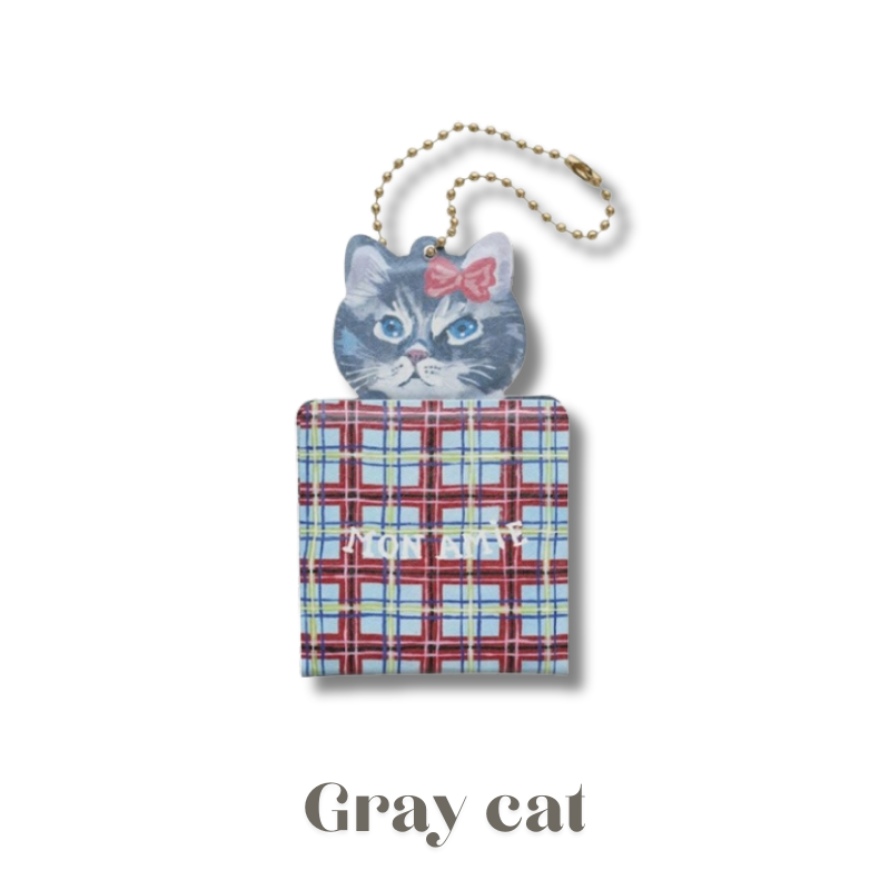 【Nathalie Lete】Key Chain mirror Cat 51123|キーチェーンミラー キャット 51123 鏡付きキーホルダー|gray cat1