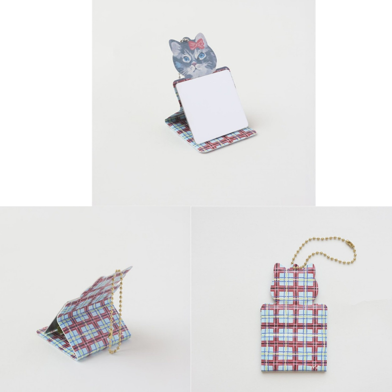 【Nathalie Lete】Key Chain mirror Cat 51123|キーチェーンミラー キャット 51123 鏡付きキーホルダー|gray cat2