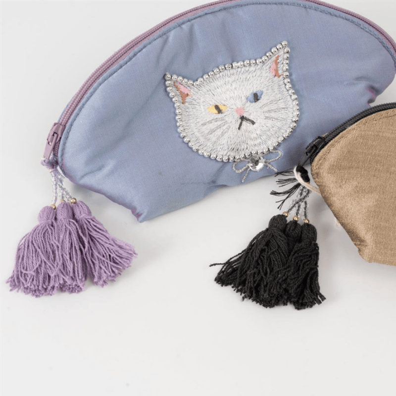 クラフトインディア/Craft Indiaねこのビーズ刺繍ミニポーチcat03