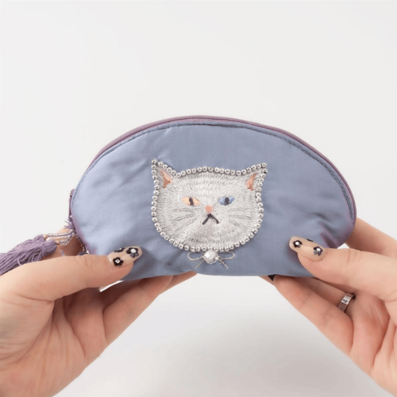 クラフトインディア/Craft Indiaねこのビーズ刺繍ミニポーチcat12