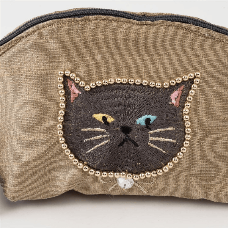 クラフトインディア/Craft Indiaねこのビーズ刺繍ミニポーチcat08