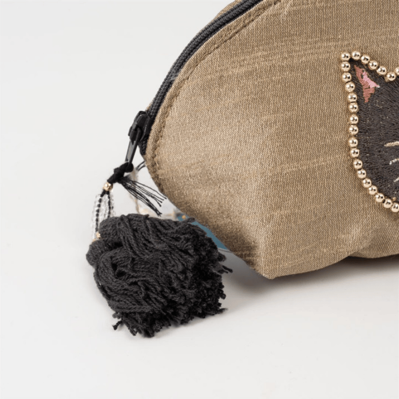 クラフトインディア/Craft Indiaねこのビーズ刺繍ミニポーチcat09