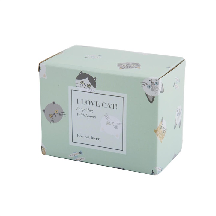 LOVE CAT! / アイラブキャット
スープマグカップ スプーン付化粧箱グリーン