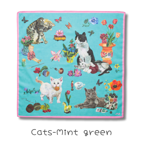 ナタリー・レテ ハンカチーフ Cats ミントグリーン デザイン詳細